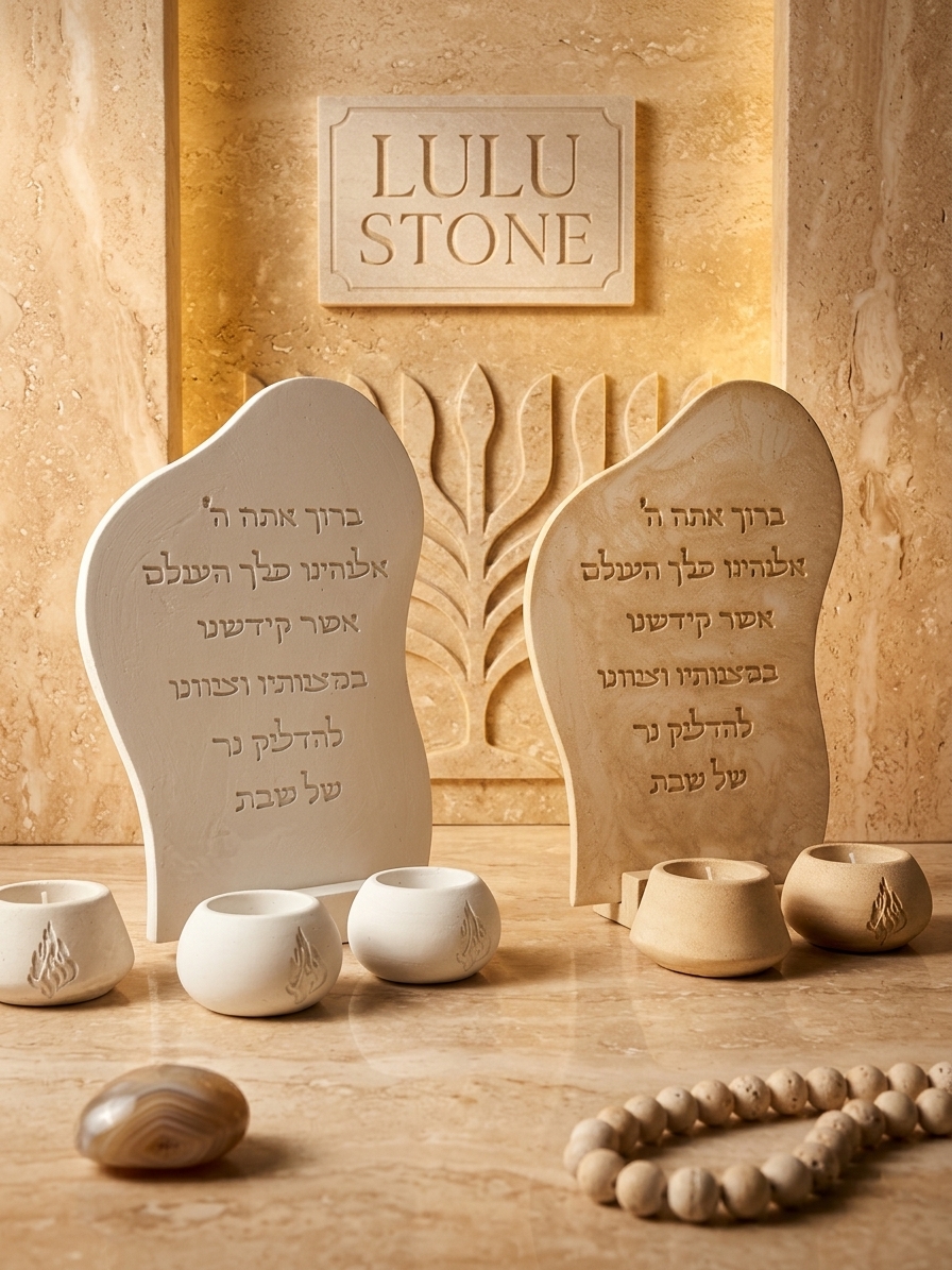 סט ברכת הדלקת נרות שבת מבטון פולימרי